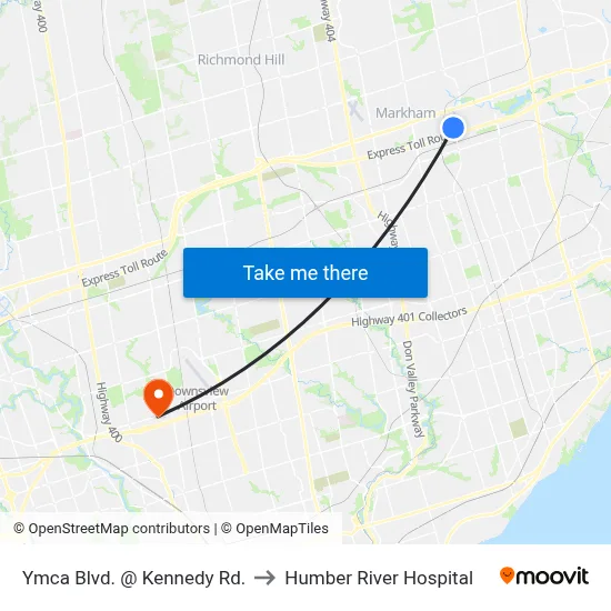 Ymca Blvd. @ Kennedy Rd. to Humber River Hospital map