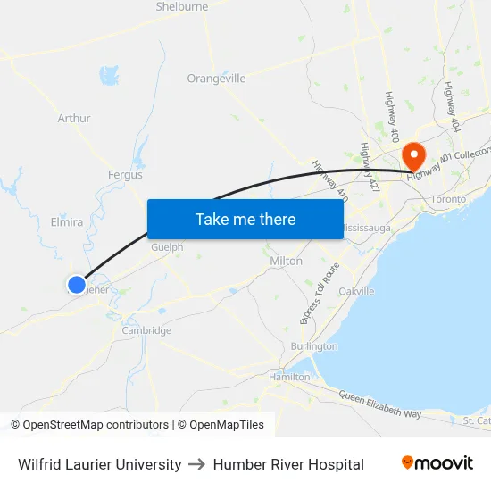 Wilfrid Laurier University to Humber River Hospital map