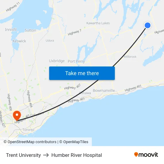 Trent University to Humber River Hospital map