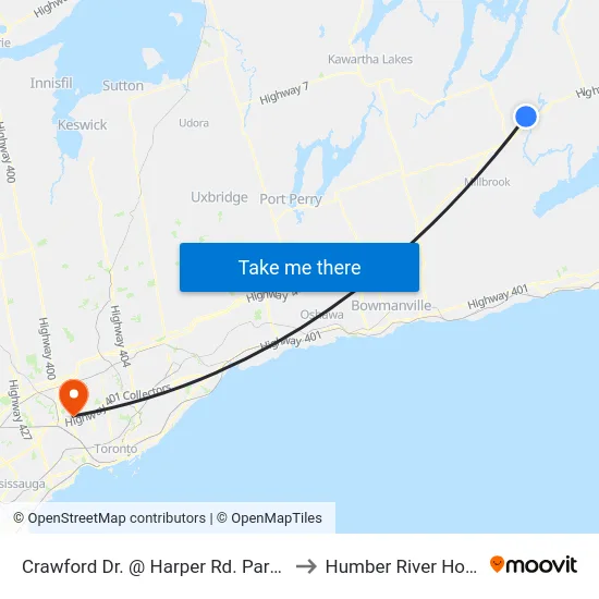 Crawford Dr. @ Harper Rd. Park & Ride to Humber River Hospital map