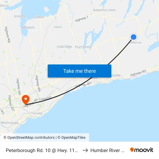 Peterborough Rd. 10 @ Hwy. 115 Park & Ride to Humber River Hospital map