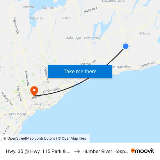 Hwy. 35 @ Hwy. 115 Park & Ride to Humber River Hospital map