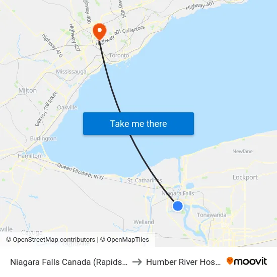 Niagara Falls Canada (Rapidsview) to Humber River Hospital map