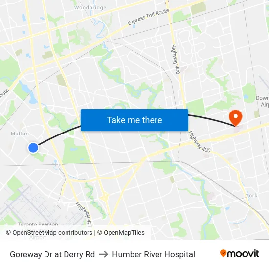 Goreway Dr at Derry Rd to Humber River Hospital map