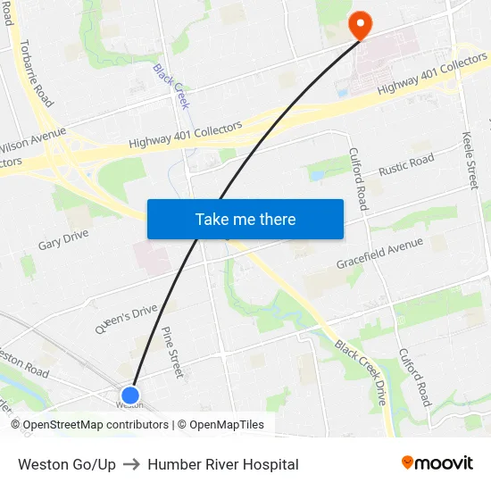 Weston Go/Up to Humber River Hospital map