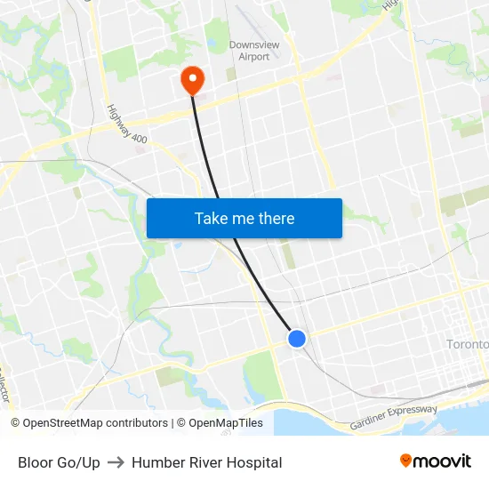 Bloor Go/Up to Humber River Hospital map