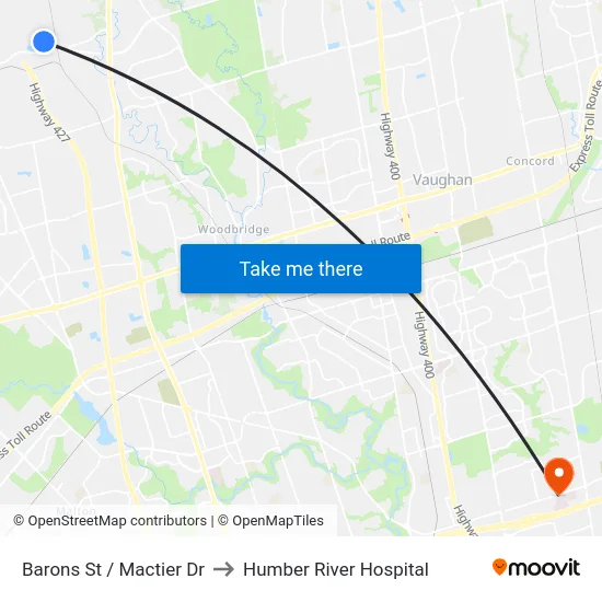 Barons St / Mactier Dr to Humber River Hospital map