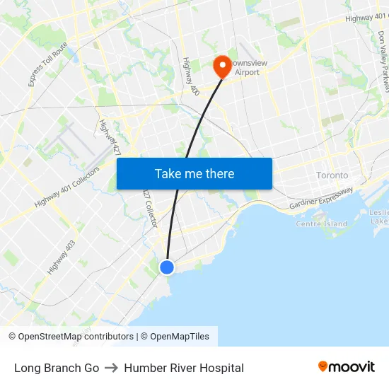 Long Branch Go to Humber River Hospital map