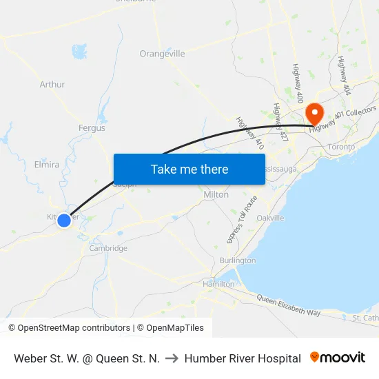 Weber St. W. @ Queen St. N. to Humber River Hospital map