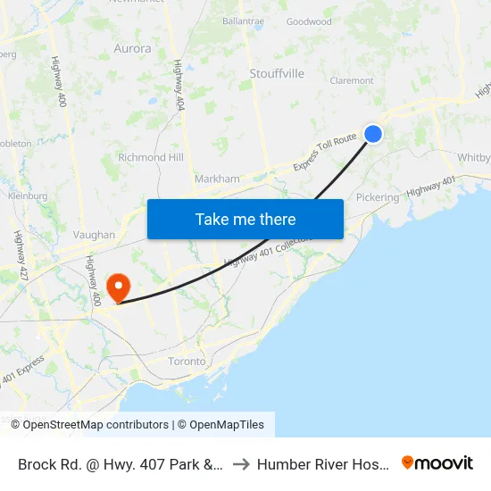 Brock Rd. @ Hwy. 407 Park & Ride to Humber River Hospital map