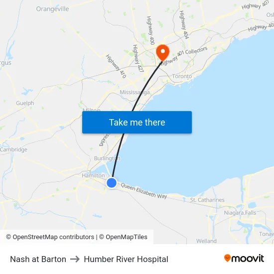 Nash at Barton to Humber River Hospital map