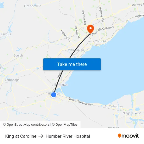 King at Caroline to Humber River Hospital map