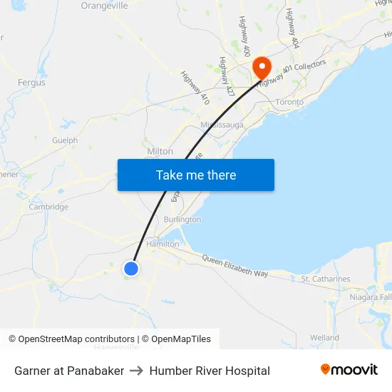 Garner at Panabaker to Humber River Hospital map