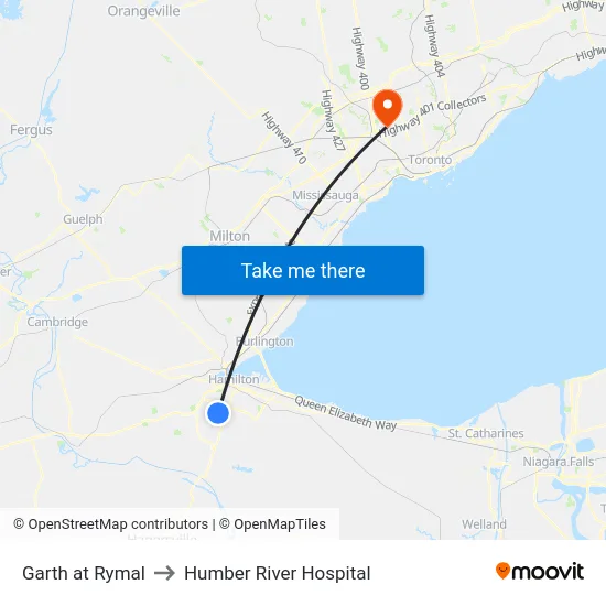 Garth at Rymal to Humber River Hospital map