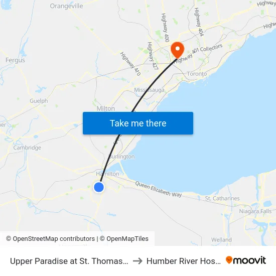 Upper Paradise at St. Thomas More to Humber River Hospital map