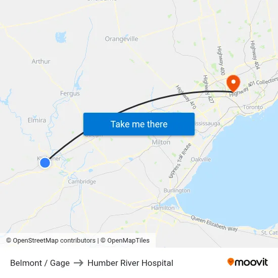Belmont / Gage to Humber River Hospital map