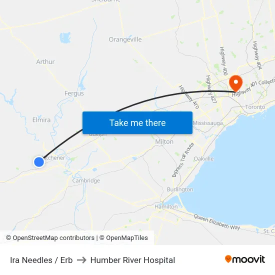 Ira Needles / Erb to Humber River Hospital map