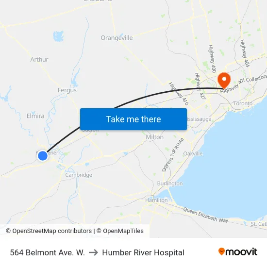 564 Belmont Ave. W. to Humber River Hospital map