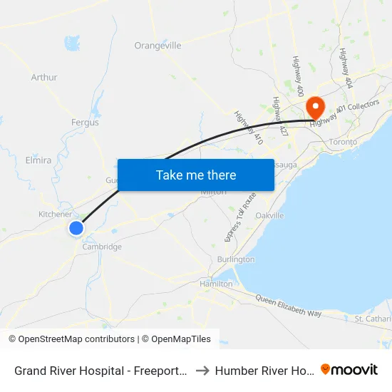 Grand River Hospital - Freeport Campus to Humber River Hospital map