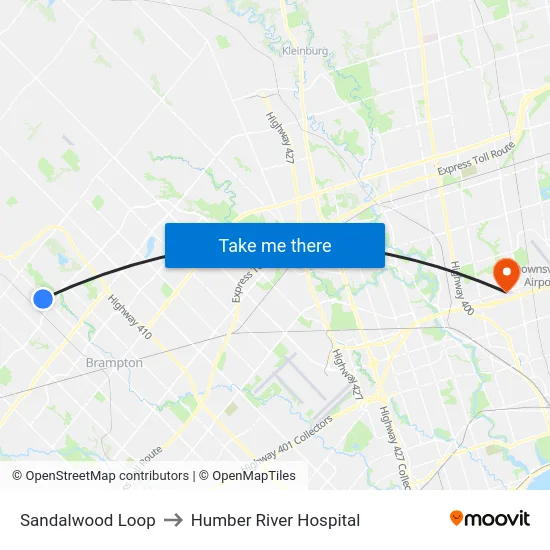 Sandalwood Loop to Humber River Hospital map
