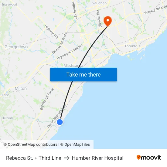 Rebecca St. + Third Line to Humber River Hospital map