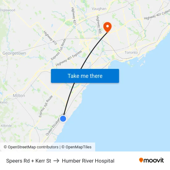 Speers Rd + Kerr St to Humber River Hospital map