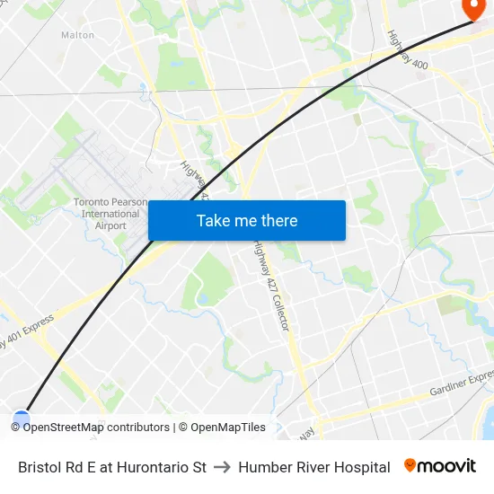 Bristol Rd E at Hurontario St to Humber River Hospital map