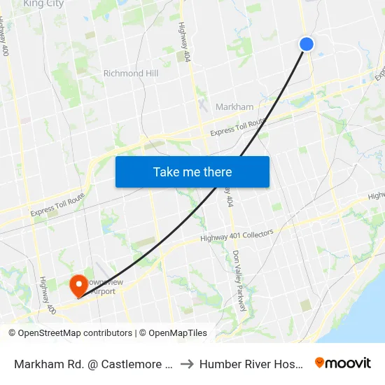 Markham Rd. @ Castlemore Ave. to Humber River Hospital map