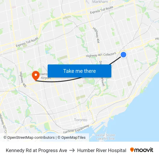 Kennedy Rd at Progress Ave to Humber River Hospital map