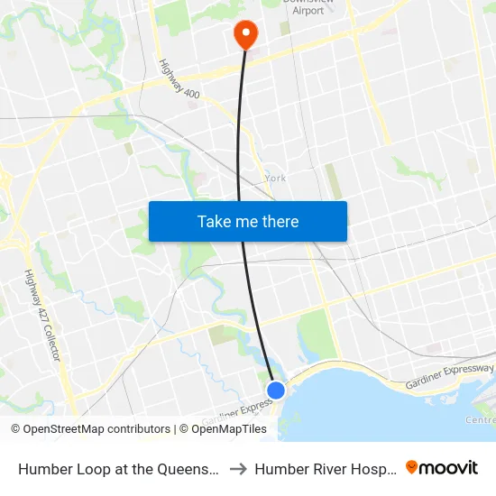 Humber Loop at the Queensway to Humber River Hospital map