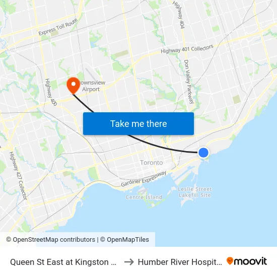Queen St East at Kingston Rd to Humber River Hospital map