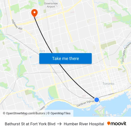 Bathurst St at Fort York Blvd to Humber River Hospital map