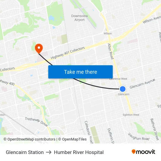 Glencairn Station to Humber River Hospital map