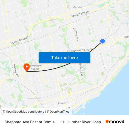 Sheppard Ave East at Brimley Rd to Humber River Hospital map