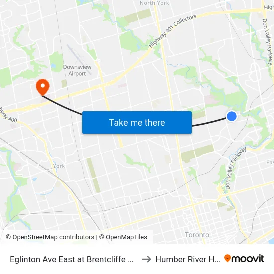 Eglinton Ave East at Brentcliffe Rd West Side to Humber River Hospital map