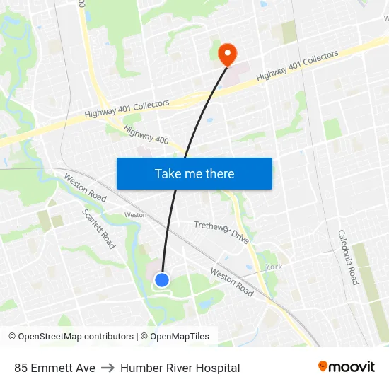 85 Emmett Ave to Humber River Hospital map