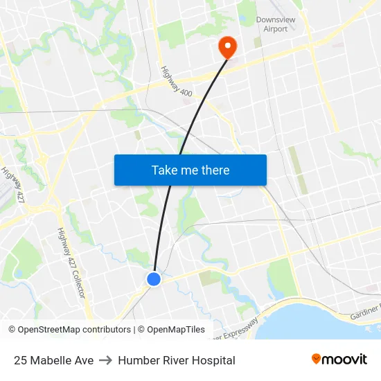 25 Mabelle Ave to Humber River Hospital map