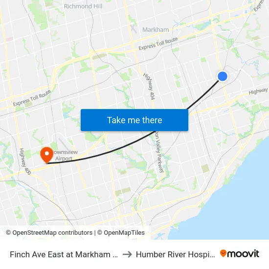 Finch Ave East at Markham Rd to Humber River Hospital map
