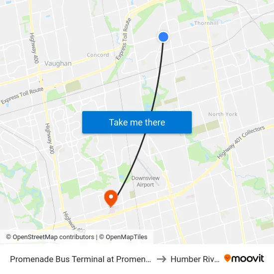 Promenade Bus Terminal at Promenade Cir - Mall North Entrance to Humber River Hospital map