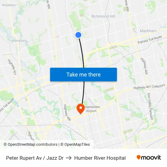 Peter Rupert Av / Jazz Dr to Humber River Hospital map