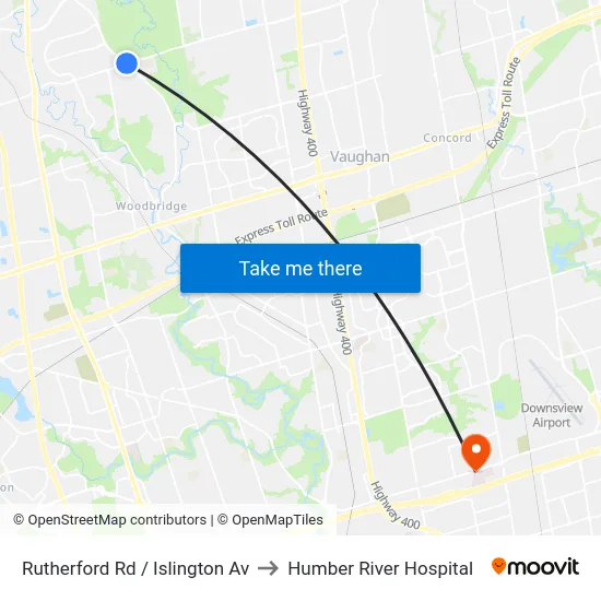 Rutherford Rd / Islington Av to Humber River Hospital map