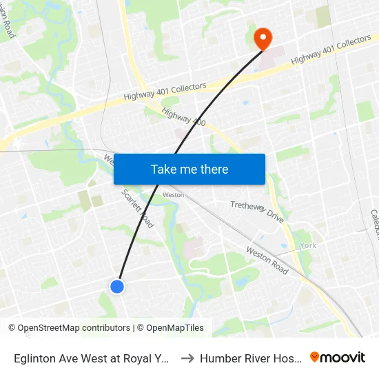 Eglinton Ave West at Royal York Rd to Humber River Hospital map