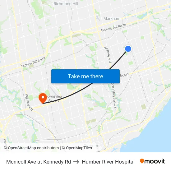 Mcnicoll Ave at Kennedy Rd to Humber River Hospital map
