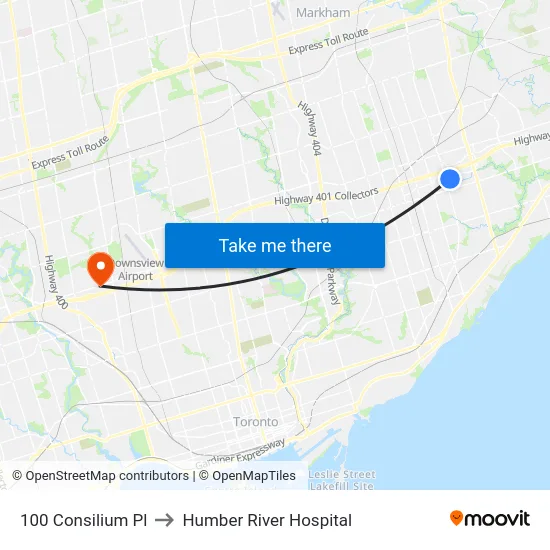 100 Consilium Pl to Humber River Hospital map