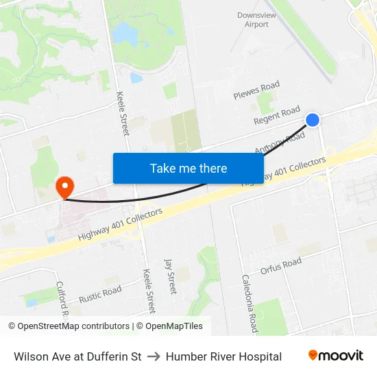 Wilson Ave at Dufferin St to Humber River Hospital map