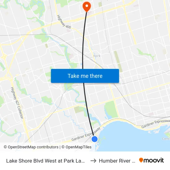 Lake Shore Blvd West at Park Lawn Rd West Side to Humber River Hospital map