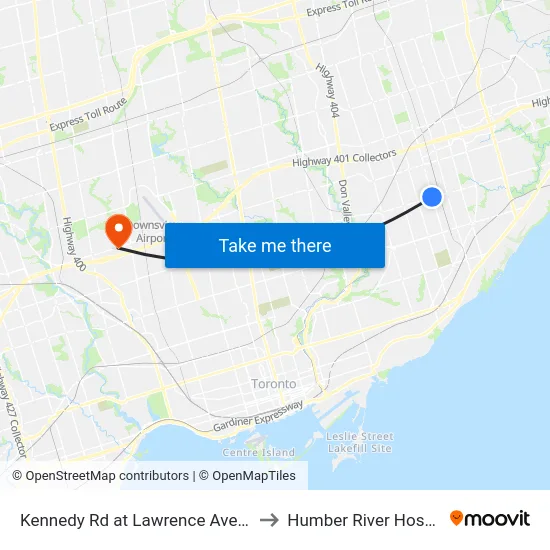 Kennedy Rd at Lawrence Ave East to Humber River Hospital map