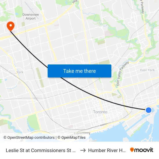 Leslie St at Commissioners St North Side to Humber River Hospital map