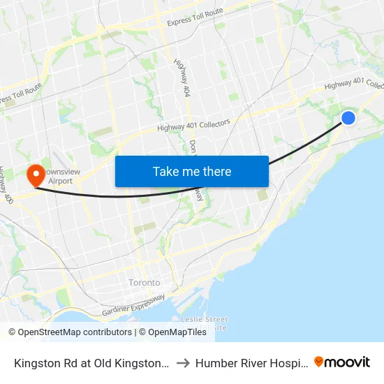 Kingston Rd at Old Kingston Rd to Humber River Hospital map