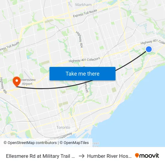 Ellesmere Rd at Military Trail (East) to Humber River Hospital map
